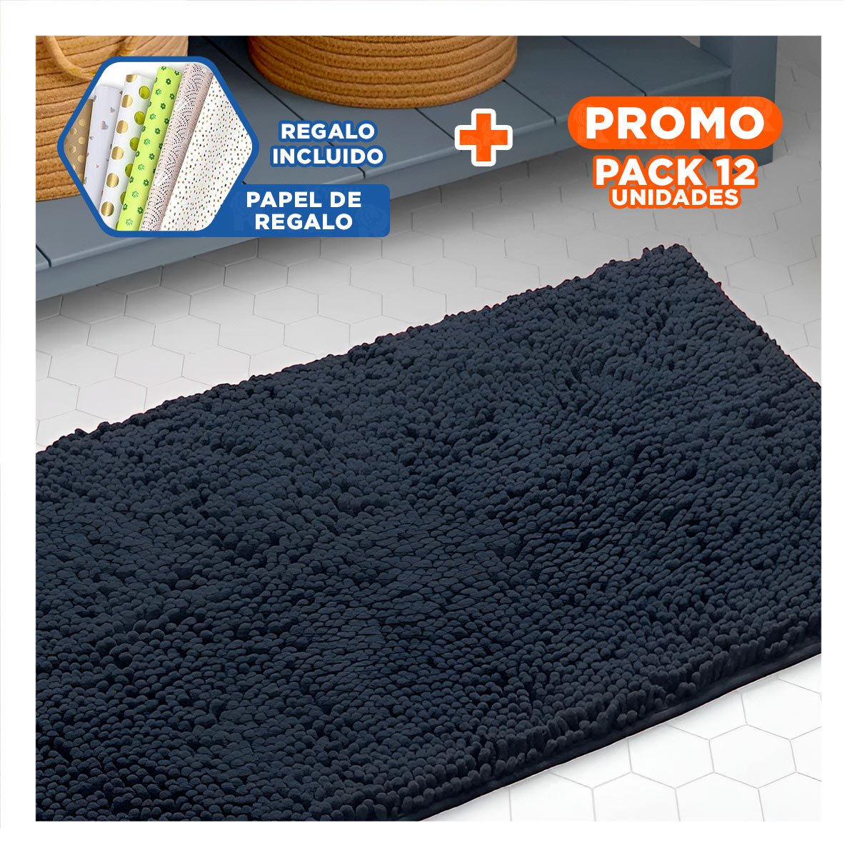 PACK12 CUBREPISO RECTANGULAR VERSATIL DE MICROFIBRA 40X60CM PLOMO OSCURO YPAPEL REGALO - 1