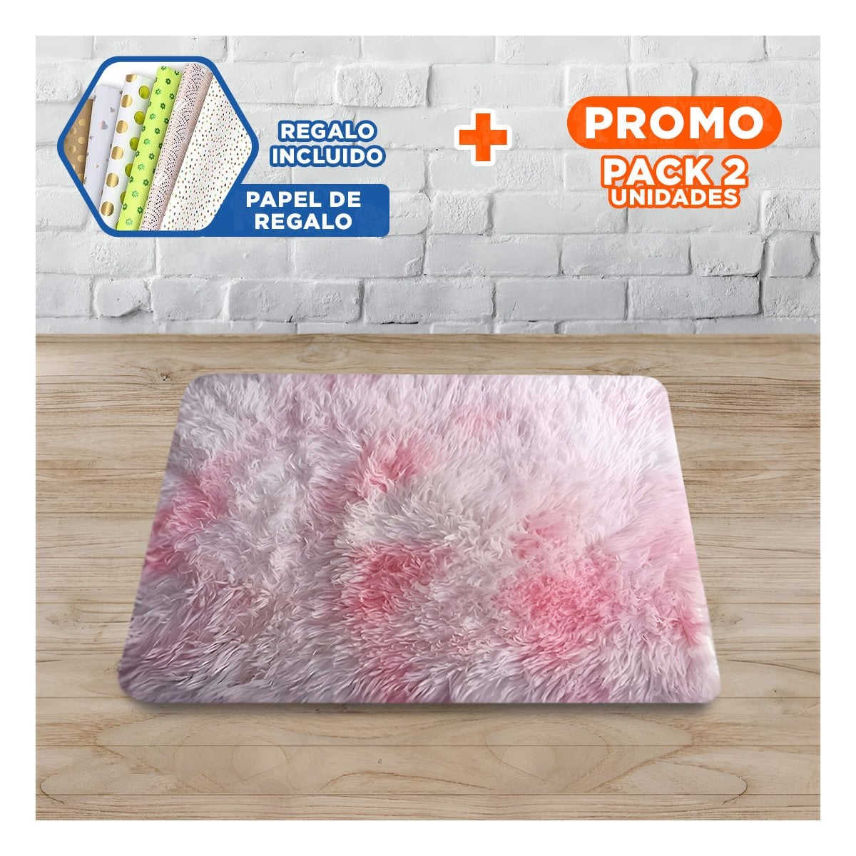 PACK2 ALFOMBRA RECTANGULAR DE PELUCHE SUAVE ROSADO Y BLANCO DIMENSIONES 40X60CM YPAPEL REGALO - 1