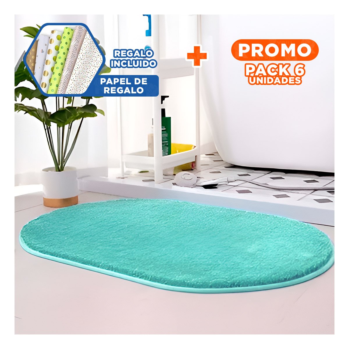 PACK6 SUPERFICIE DECORATIVA OVALADA DE MICROFIBRA 40X60CM TURQUEZA INTERIOR Y+PAPEL REGALO - 1