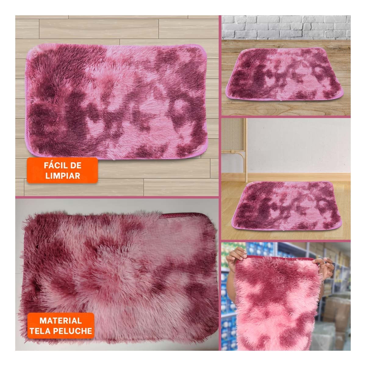 TAPETE DE PELUCHE DIMENSIONES 40X60CM RECTANGULAR GUINDA Y ROSADO YSTICKY - 5