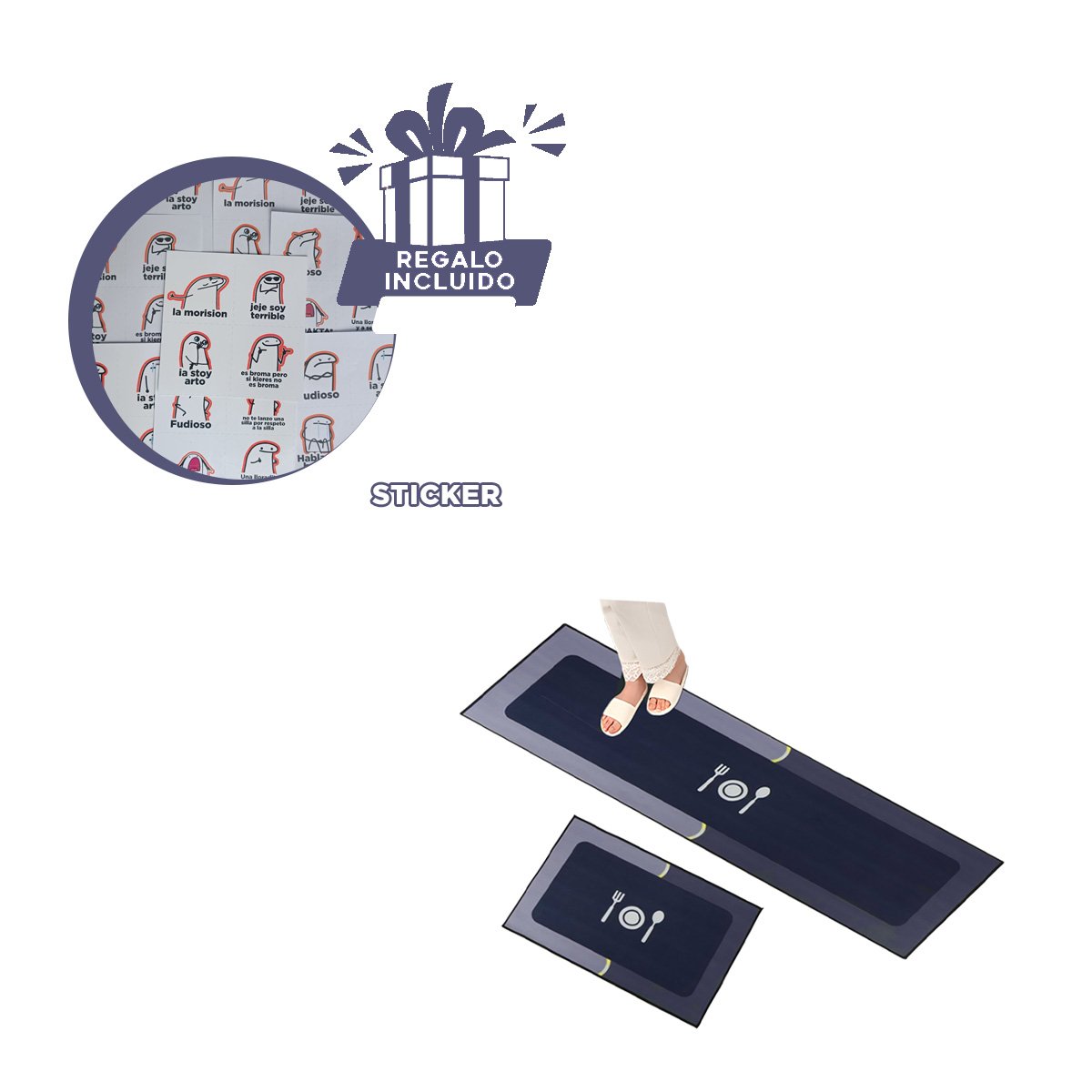 MAT DE PISO ANTIDESLIZANTE PARA COCINA Y ESPACIOS DEL HOGAR AZUL Y+REGALO STICKER - 1