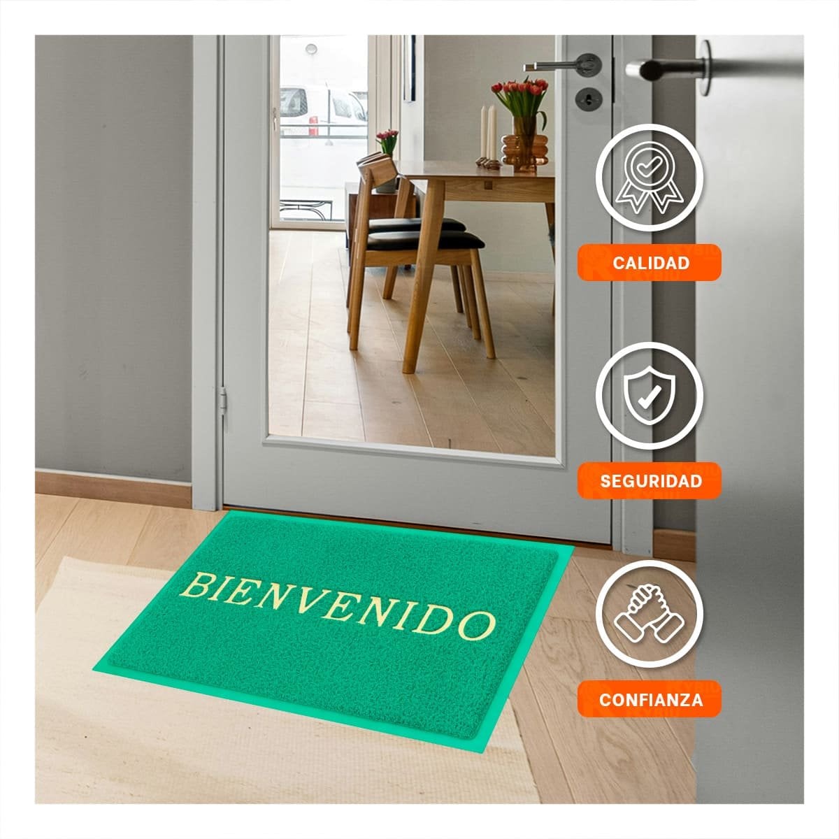 PACK4 ALFOMBRA RECTANGULAR BIENVENIDO VERDE PARA DECORAR ENTRADA Y PASILLO - 3