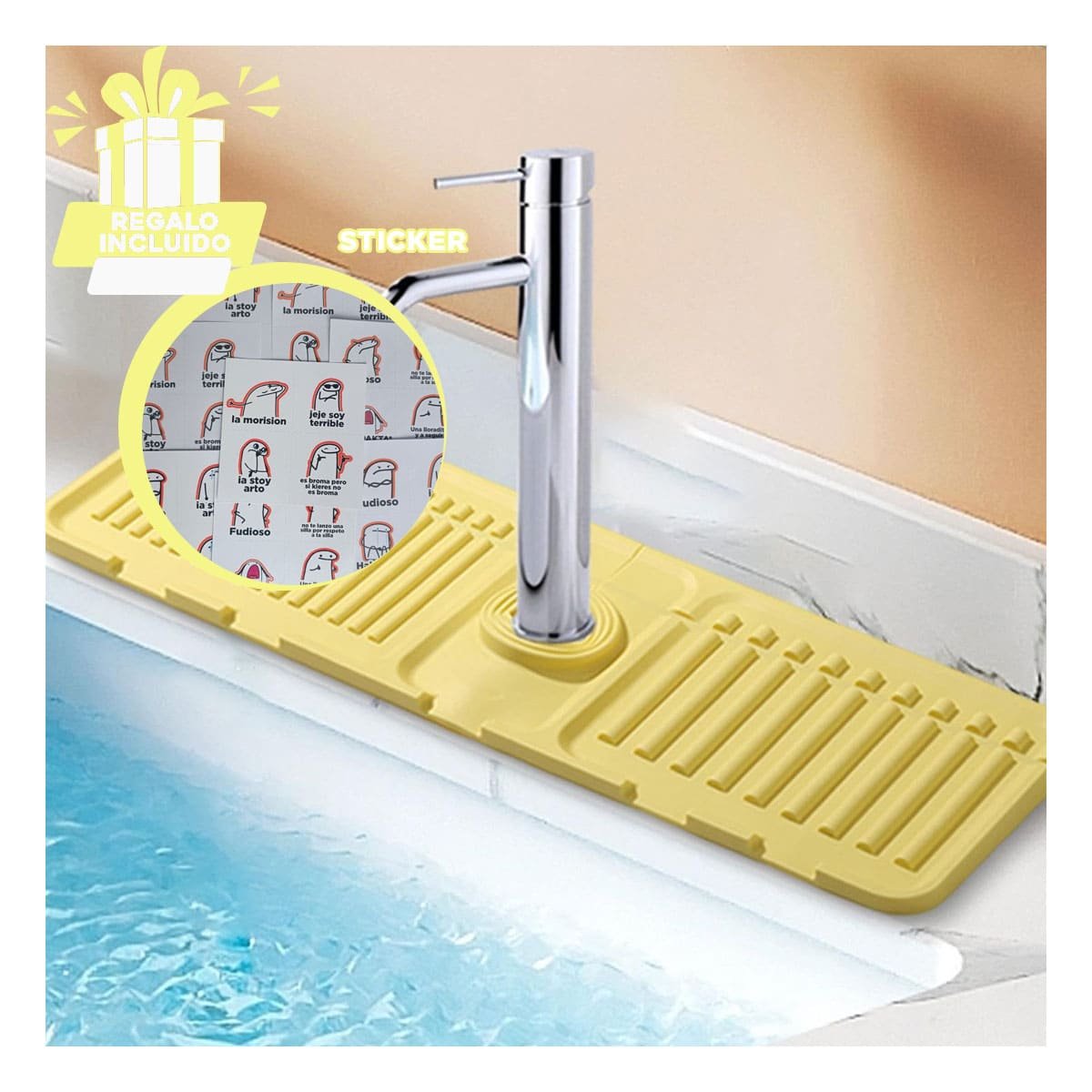 BASE DE DRENAJE PARA LAVADERO DE SILICONA CON RAYAS PARA ESPACIOS DOMESTICOS Y+REGALO STICKER - 1