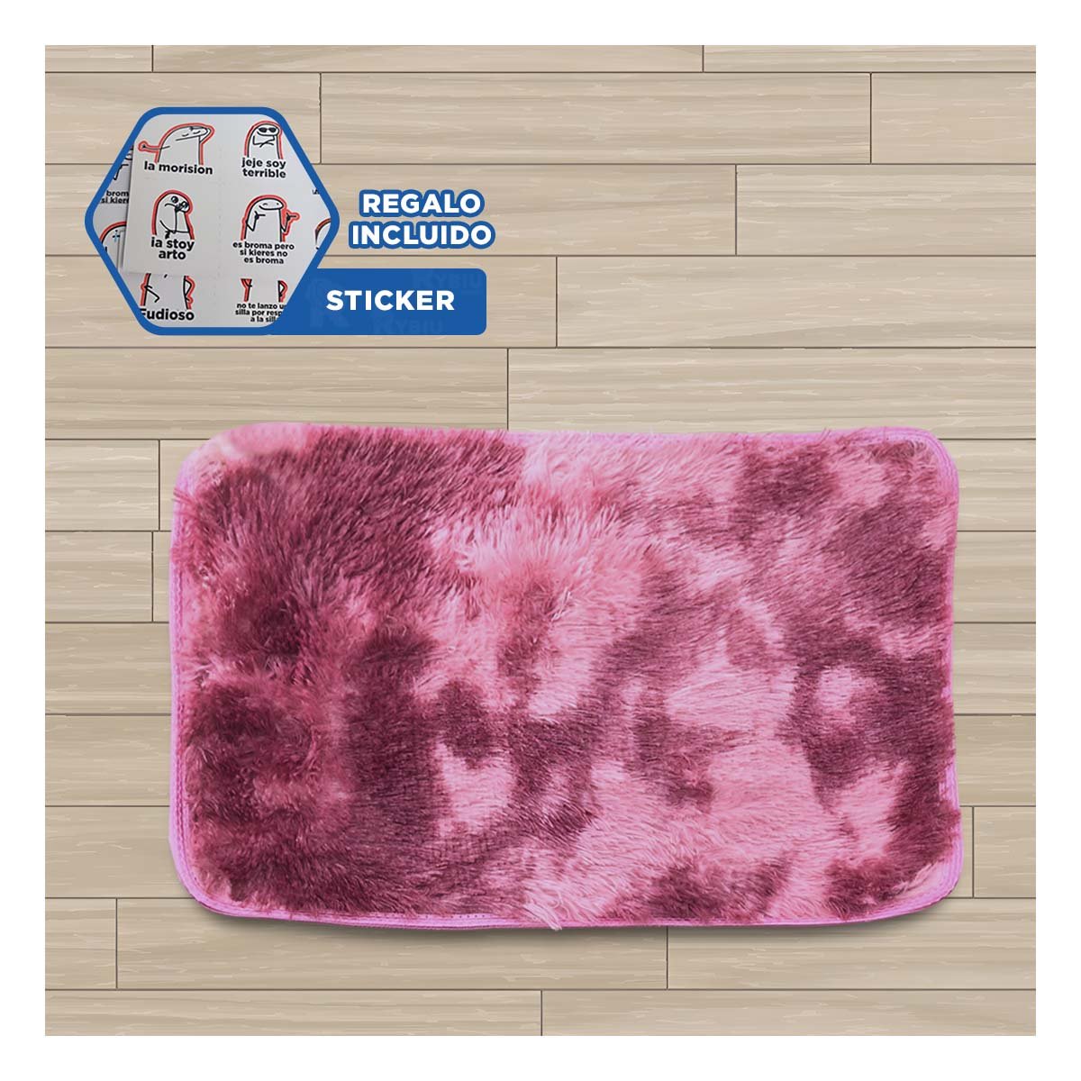 TAPETE CON DIMENSIONES 40X60CM RECTANGULAR DE PELUCHE GUINDA Y ROSADO YREGALO STICKER - 1