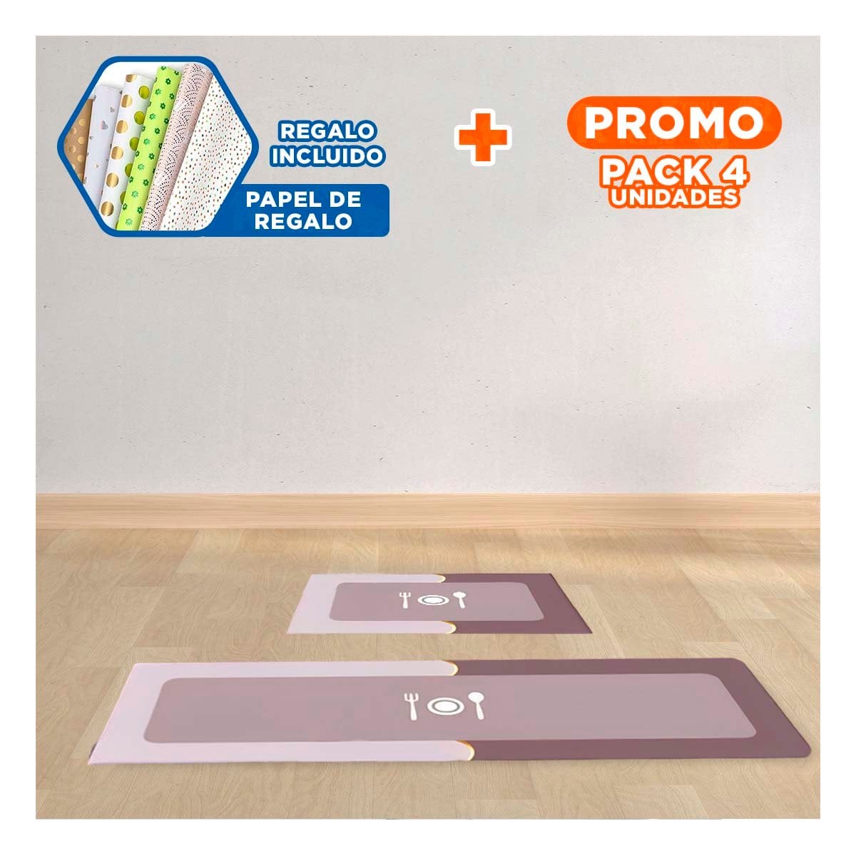 PACK4 BASE DE PISO ANTIDESLIZANTE PARA COCINA Y USO COTIDIANO ROSADO Y+PAPEL REGALO - 1