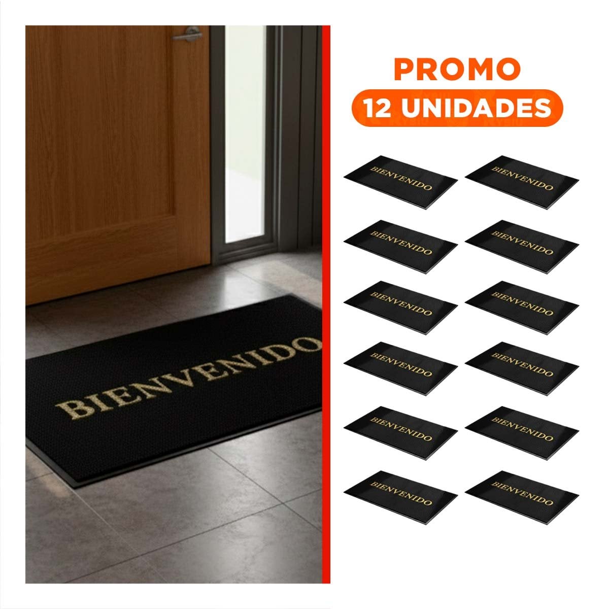 PACK12 ESTERA RECTANGULAR BIENVENIDO NEGRO PARA ENTRADA Y AREA SOCIAL Y+REGALO STICKER - 1