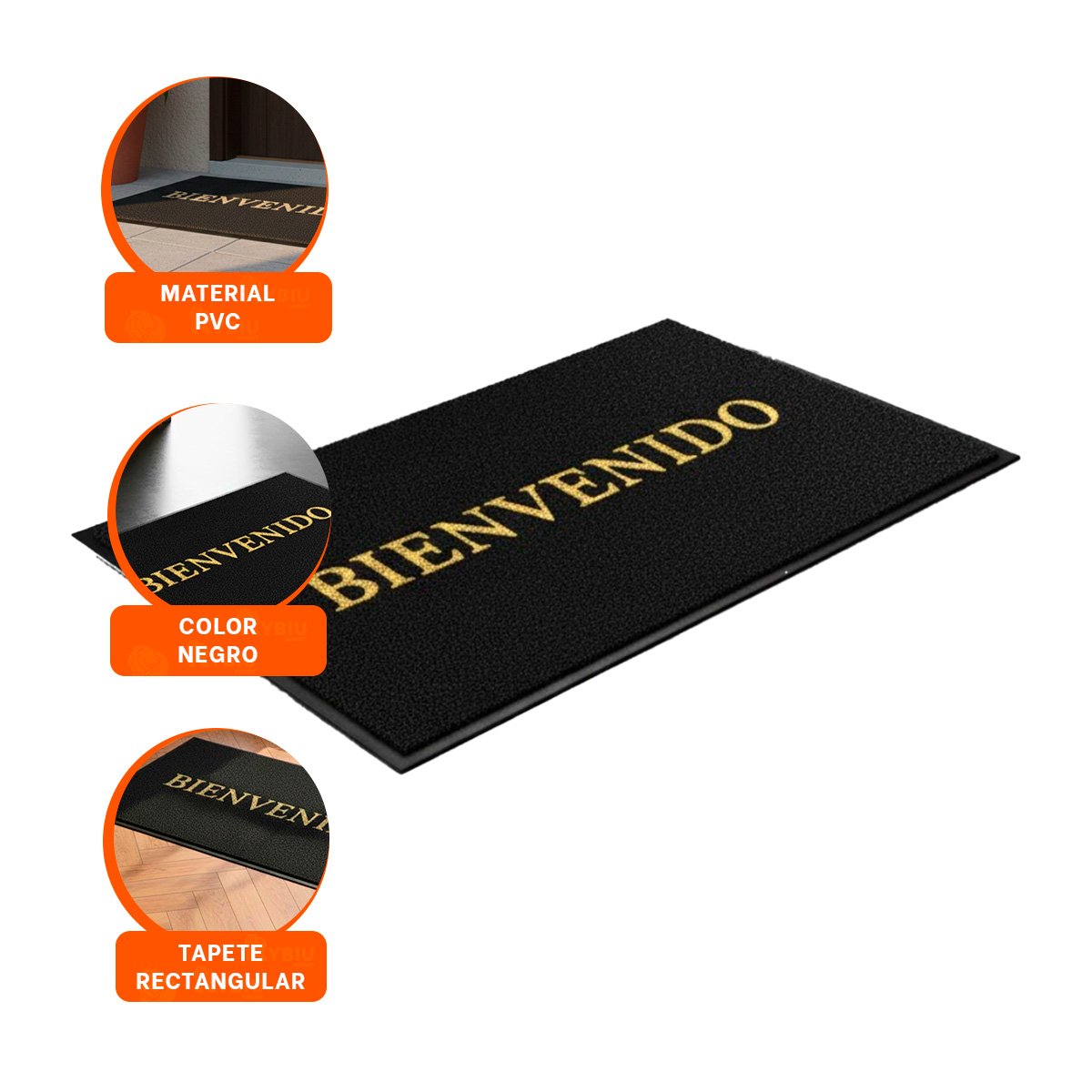 ALFOMBRA RECTANGULAR BIENVENIDO NEGRO PARA ENTRADA Y SALA HOGAR - 3