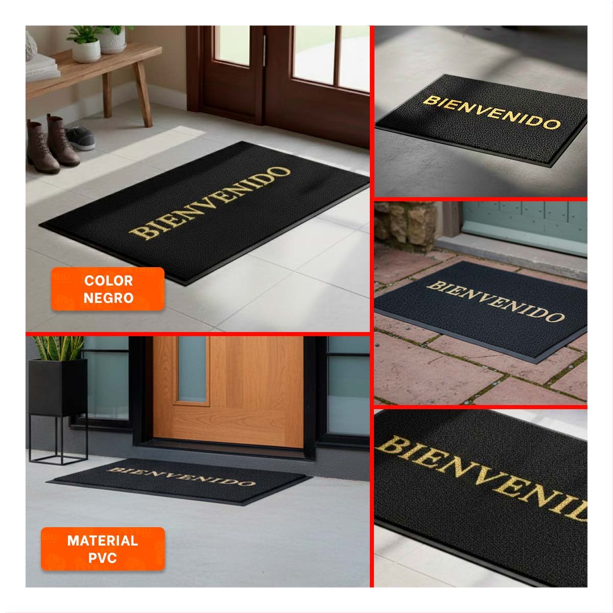 ALFOMBRA RECTANGULAR BIENVENIDO NEGRO PARA ENTRADA Y SALA HOGAR - 5