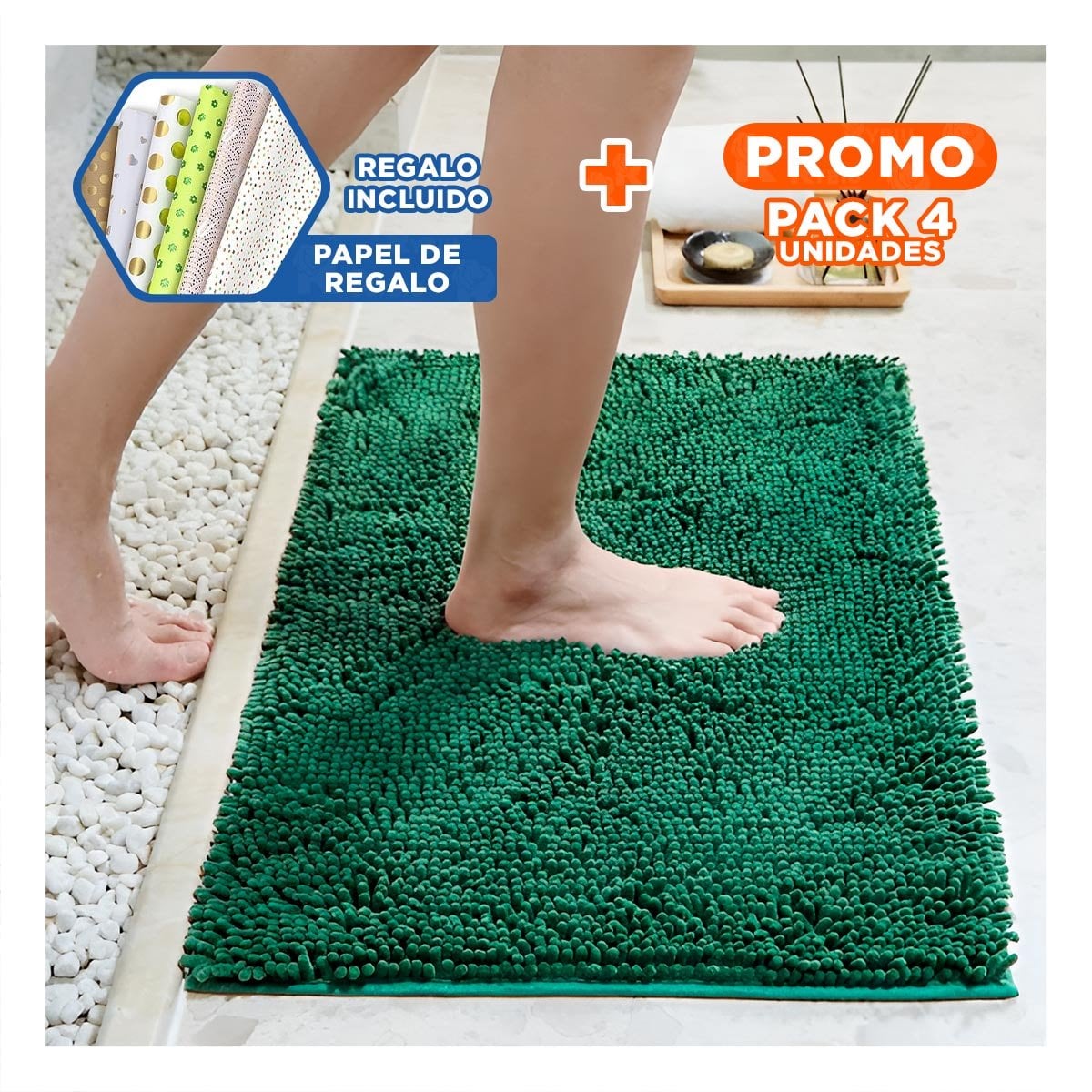 PACK4 PROTECCION DE PISO RECTANGULAR 40X60CM MICROFIBRA VERDE OSCURO PARA CASA Y+PAPEL REGALO - 1