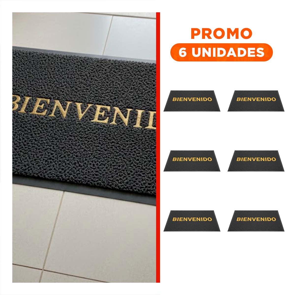 PACK6 ESTERA RECTANGULAR BIENVENIDO PLOMO PARA SALA COCINA Y PASILLO - 1