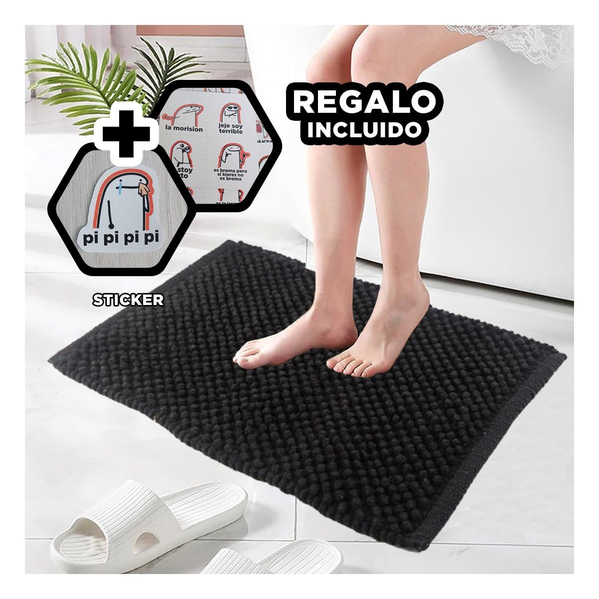 TAPIZ RECTANGULAR MODERNO DE MICROFIBRA 40X60CM NEGRO Y+REGALO STICKER - 1