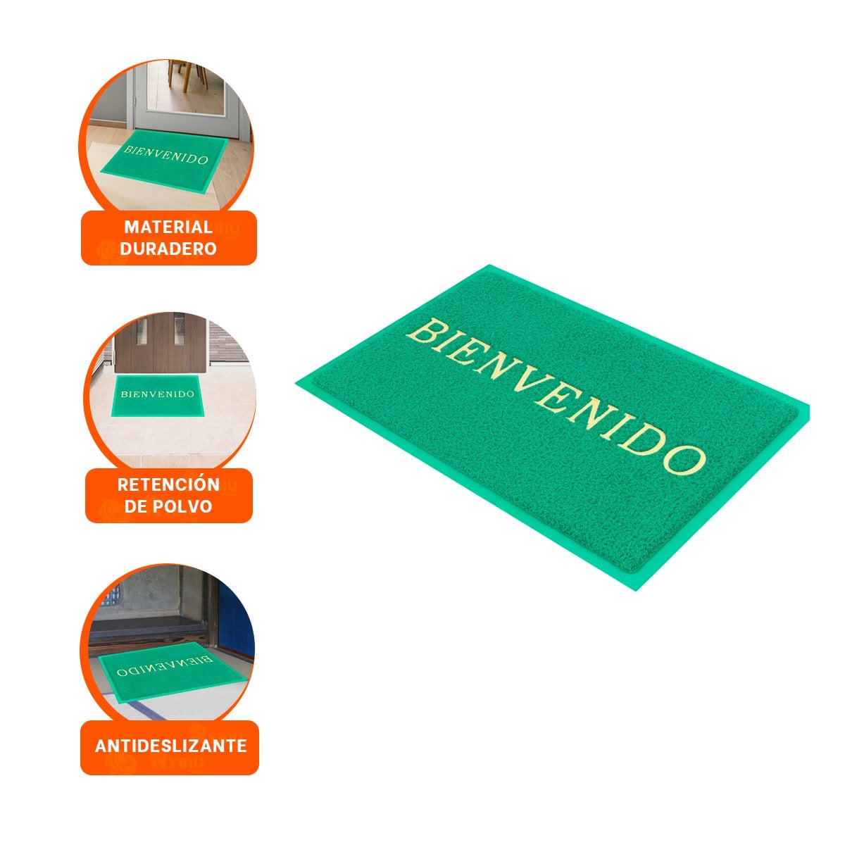 ALFOMBRA RECTANGULAR BIENVENIDO VERDE PARA ENTRADA Y DECORACION DEL HOGAR - 3