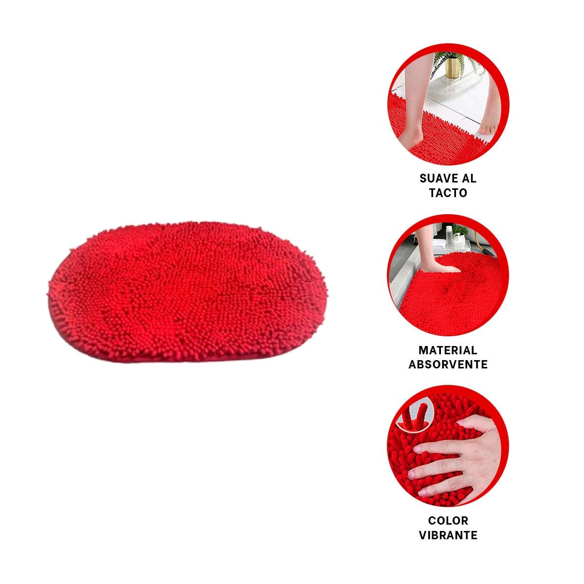 DETALLE TEXTIL OVALADO DE MICROFIBRA 40X60CM ROJO PARA AMBIENTES DEL BANO - 3