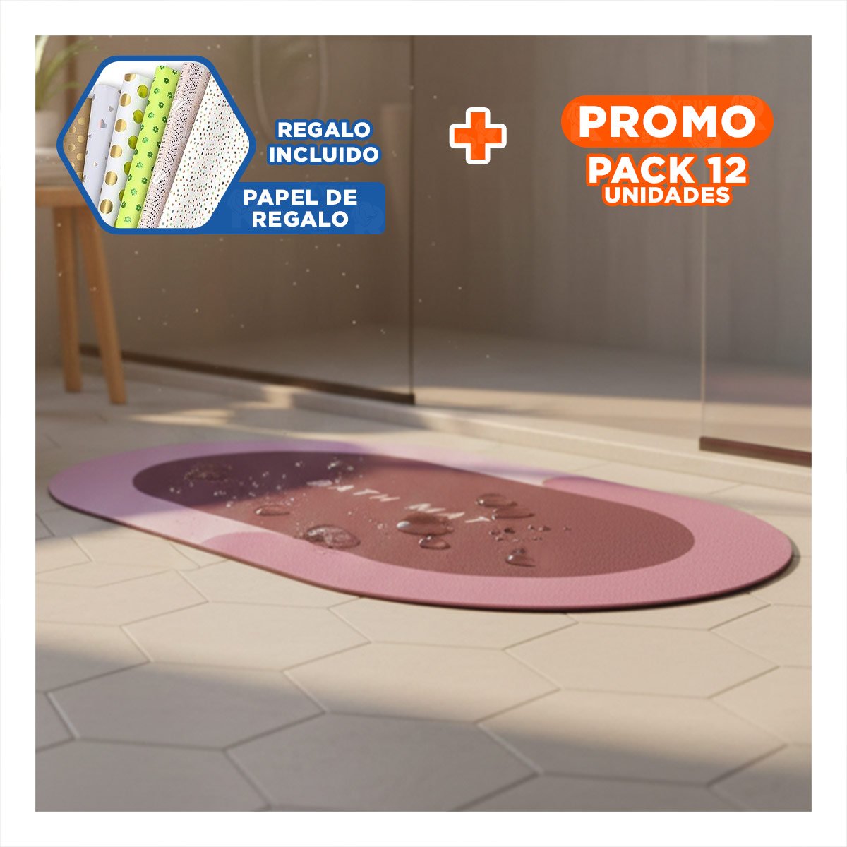 PACK12 ALFOMBRA OVALADA ROSADA PARA USO INTERIOR EN CASA Y HOGAR SIMPLE YPAPEL REGALO - 1