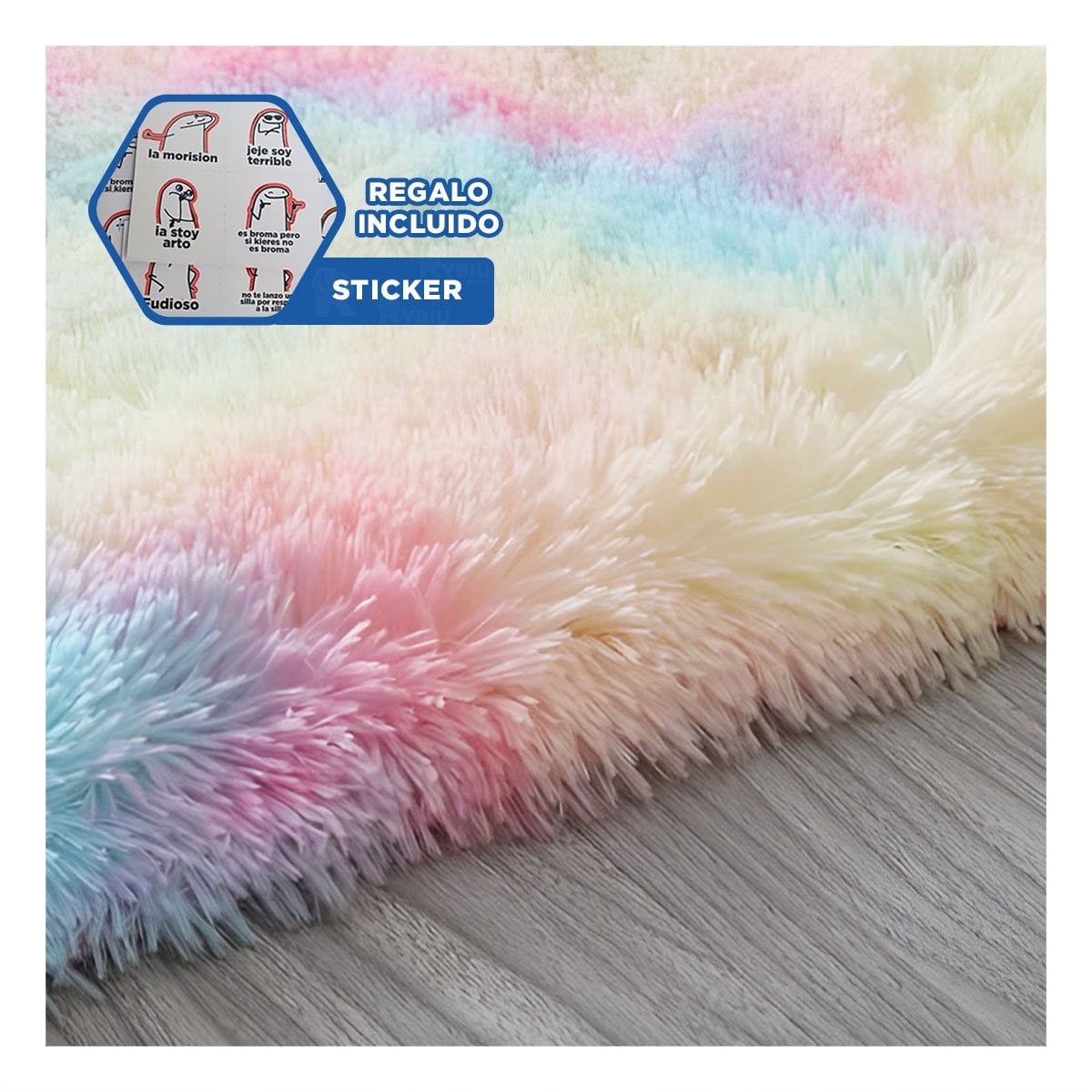 TAPETE CON DIMENSIONES 40X60CM RECTANGULAR DE PELUCHE MULTICOLOR YREGALO STICKER - 1