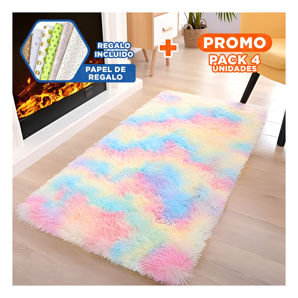 PACK4 ALFOMBRA MULTICOLOR CON TEXTURA PELUCHE RECTANGULAR 40X60CM YPAPEL REGALO - 1