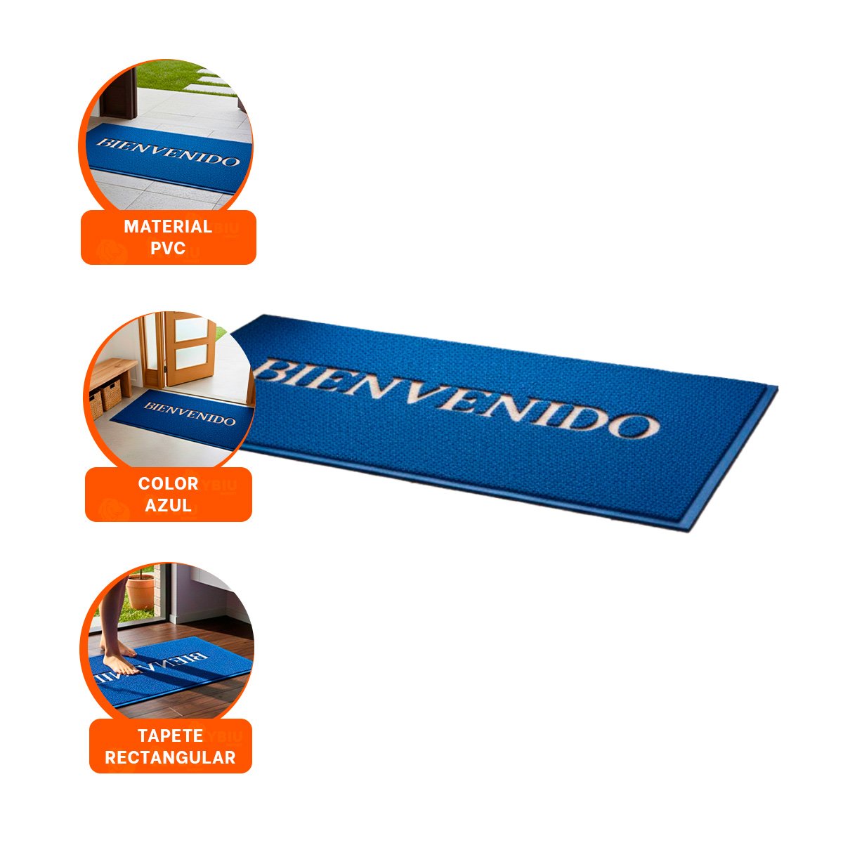TAPETE RECTANGULAR BIENVENIDO NEGRO MODERNO Y COMODO PARA RECIBIDORES Y SALAS - 3