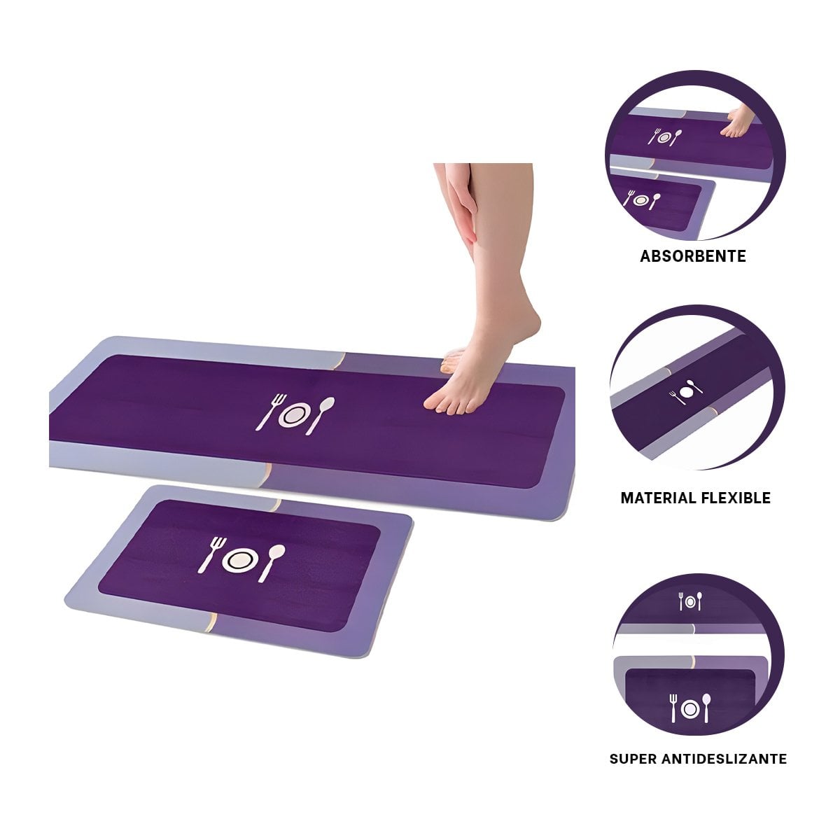 ALFOMBRA DE PISO CON SUPERFICIE ANTIDESLIZANTE PARA COCINA Y AMBIENTES DEL HOGAR MORADO - 3