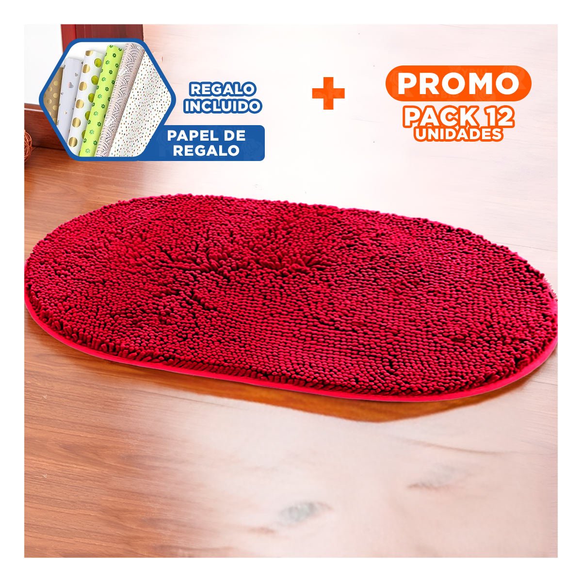 PACK12 COMPLEMENTO SUAVE OVALADO DE MICROFIBRA 40X60CM ROJO PARA PISO Y+PAPEL REGALO - 1