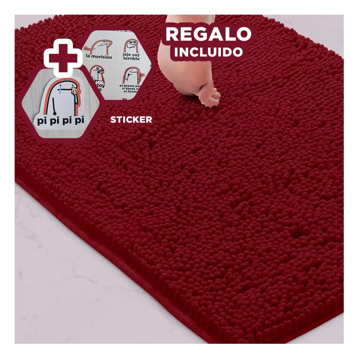 TAPIZ RECTANGULAR DE MICROFIBRA 40X60CM GUINDA PARA AMBIENTES DEL HOGAR Y+REGALO STICKER - 1