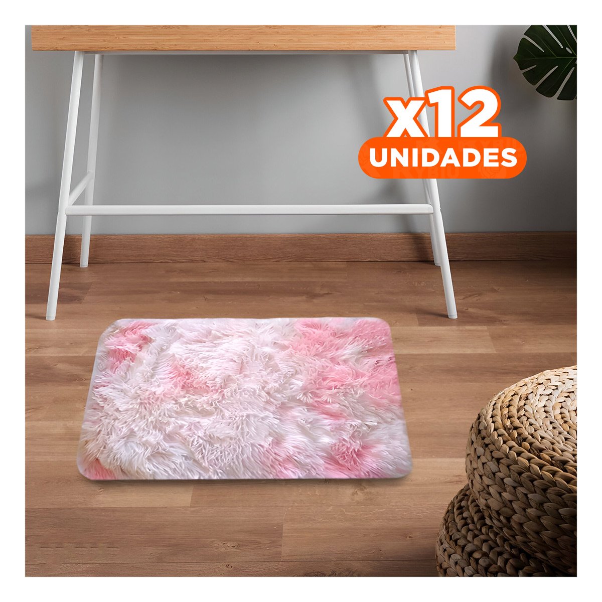 PACK12 ALFOMBRILLA RECTANGULAR ROSADO Y BLANCO CON ACABADO PELUCHE 40X60CM - 1
