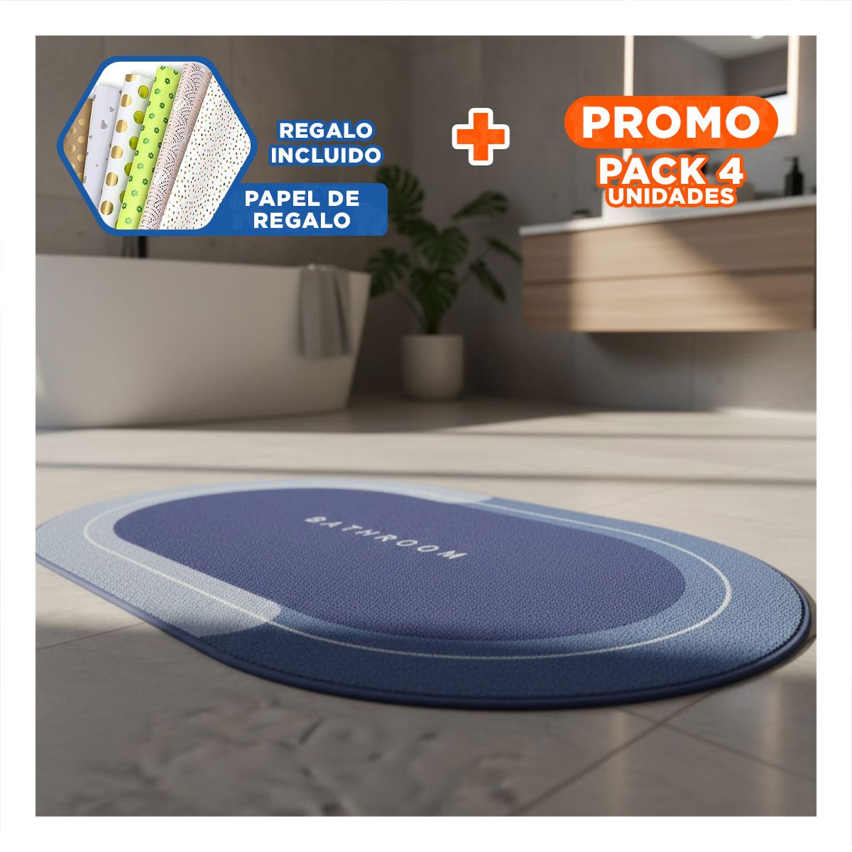 PACK4 ALFOMBRILLA OVALADA PARA ESPACIOS DE CASA Y HOGAR AZUL YPAPEL REGALO - 1
