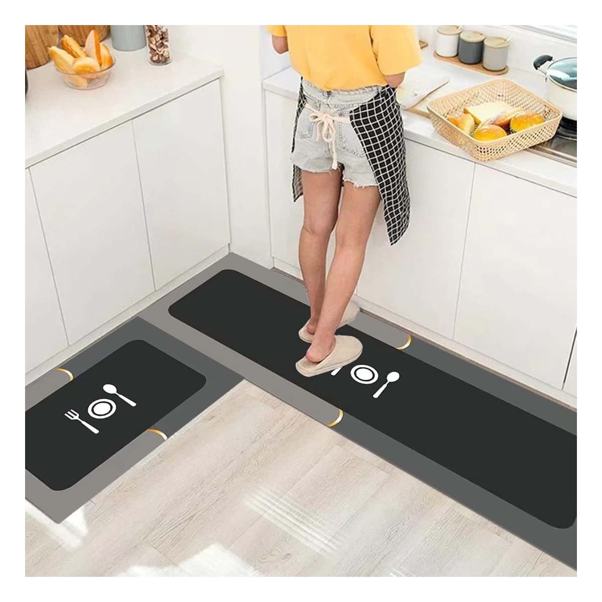 TAPETE DE PISO ANTIDESLIZANTE CON BASE ESTABLE PARA COCINA PLOMO Y+PAPEL REGALO - 5