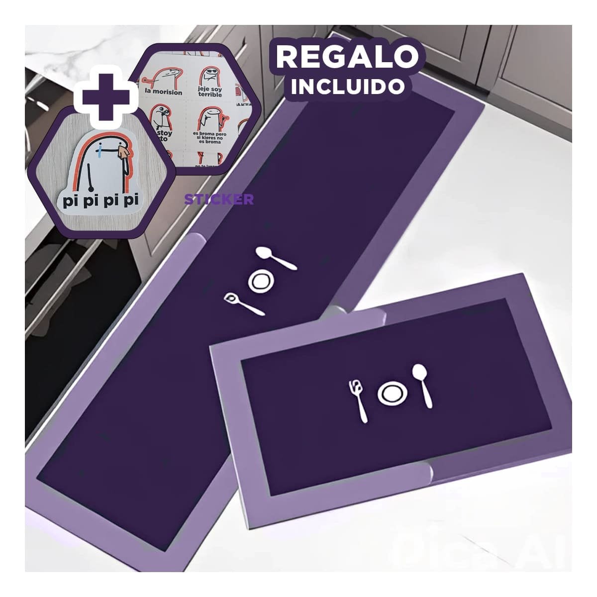 MAT DE PISO ANTIDESLIZANTE PARA COCINA Y USO DIARIO EN CASA MORADO Y+REGALO STICKER - 1