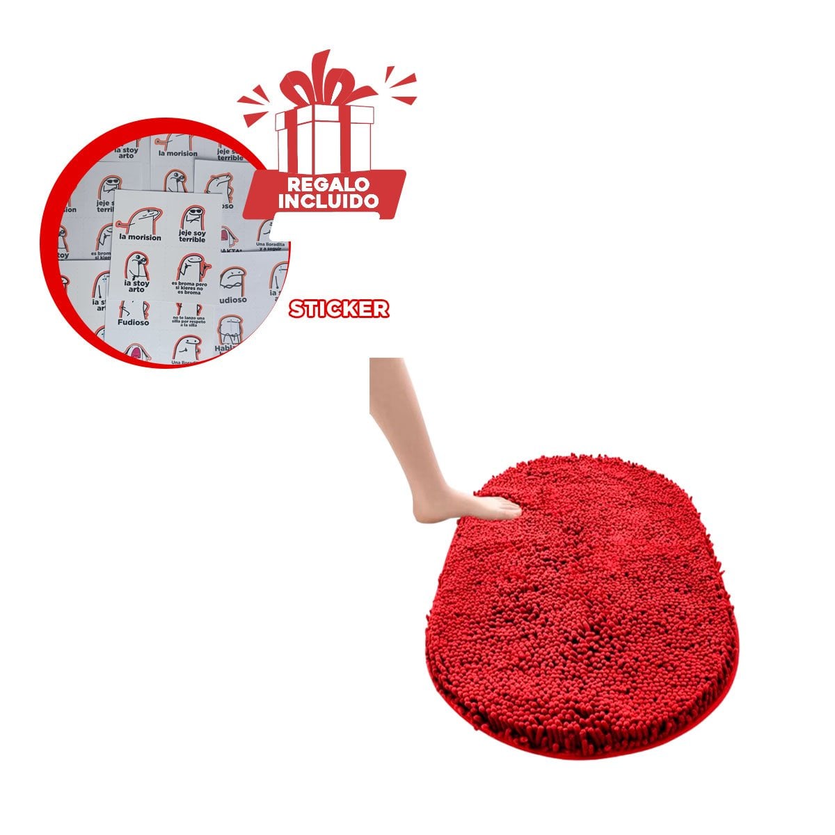 OPCION DECORATIVA OVALADA DE MICROFIBRA 40X60CM ROJO PARA ESPACIOS HUMEDOS Y+REGALO STICKER - 1