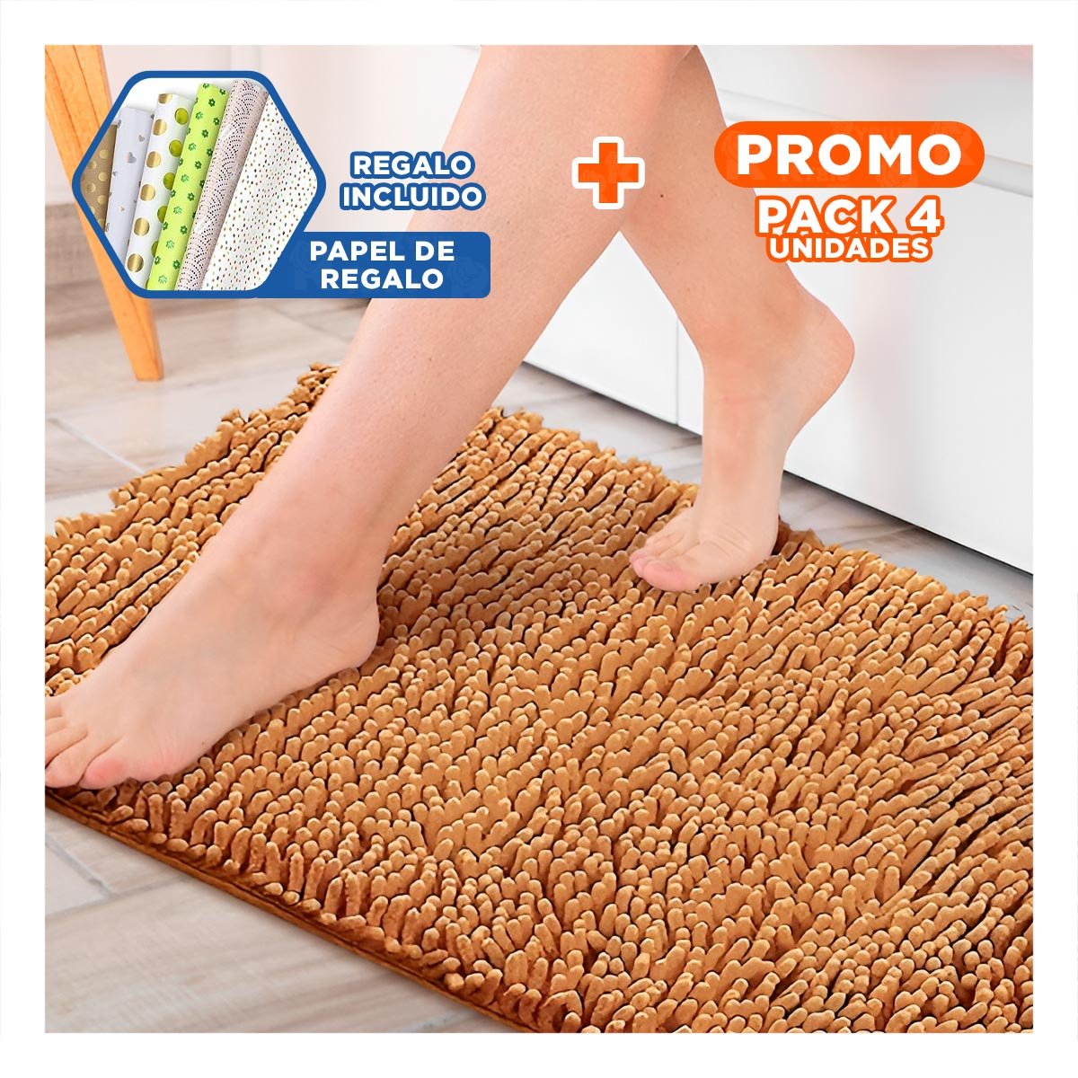 PACK4 ALFOMBRILLA RECTANGULAR MODERNA DE MICROFIBRA 40X60CM MOSTAZA Y+PAPEL REGALO - 1