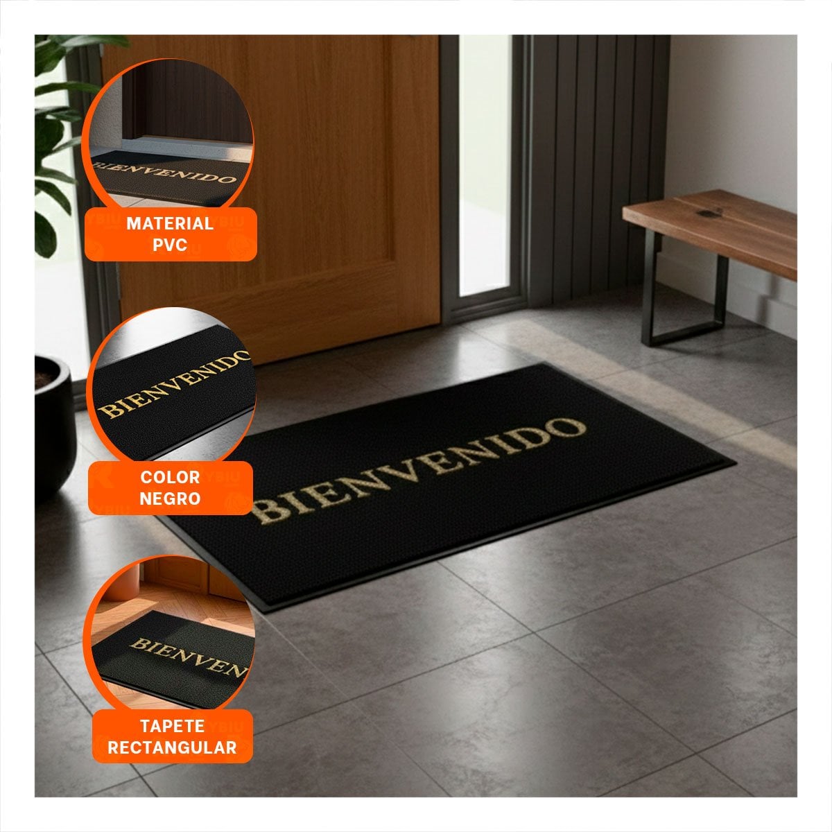 PACK6 ALFOMBRA RECTANGULAR BIENVENIDO NEGRO PARA RECIBIDOR Y PASILLO DIARIO Y+REGALO STICKER - 3