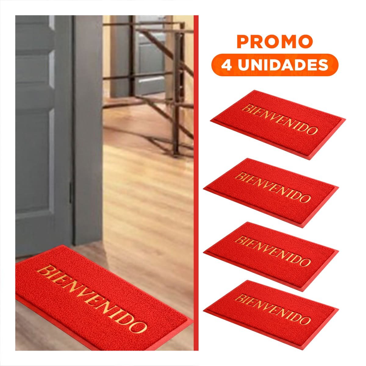PACK4 ESTERA RECTANGULAR BIENVENIDO ROJO PARA ENTRADA PRINCIPAL Y SECUNDARIA - 1