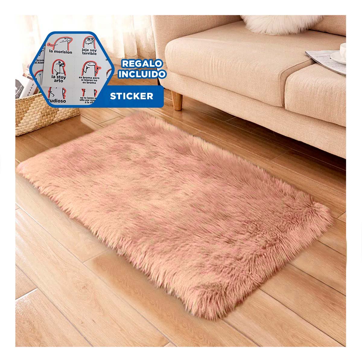 TAPETE CON DIMENSIONES 40X60CM RECTANGULAR DE PELUCHE CAMELLO Y CREMA YREGALO STICKER - 1