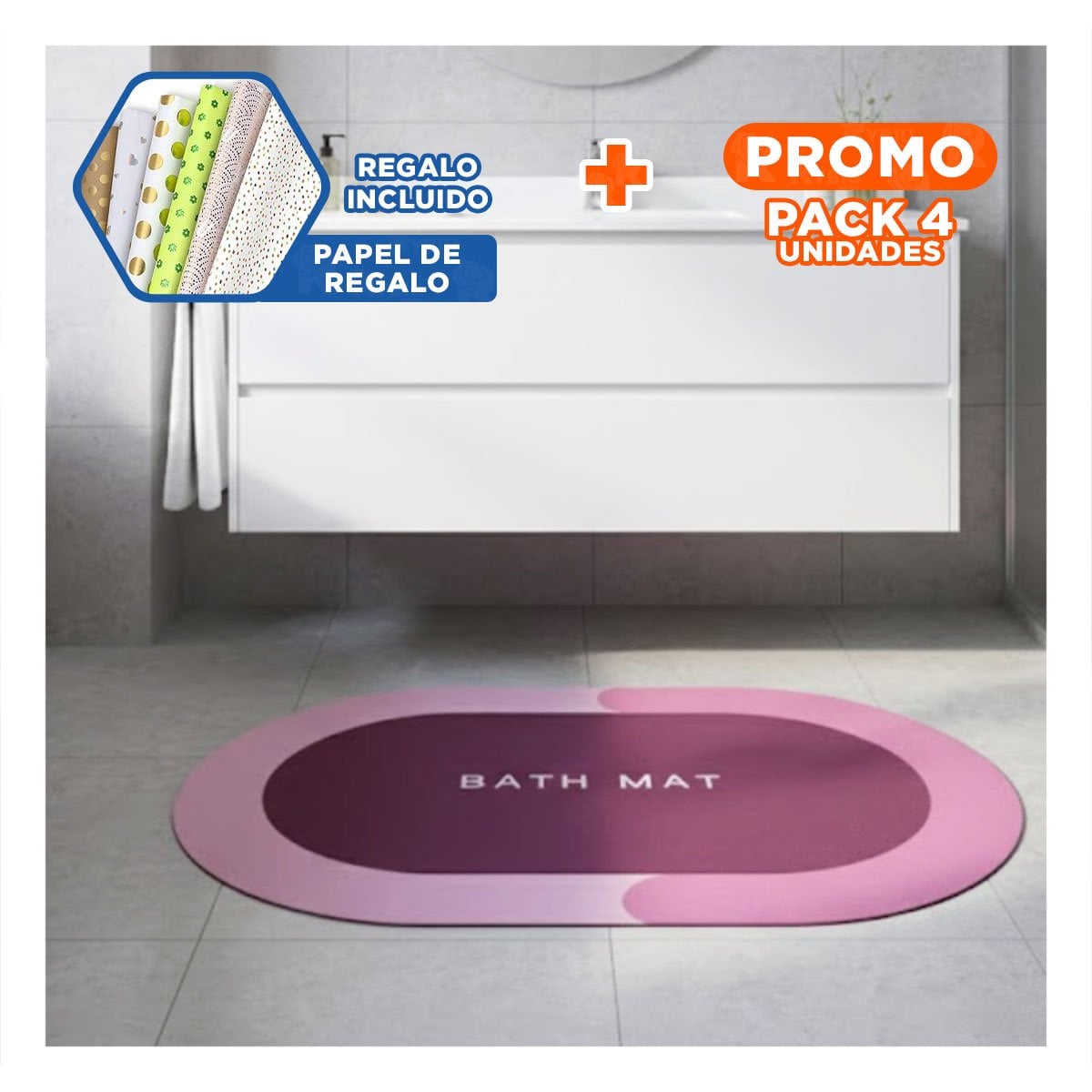 PACK4 ALFOMBRILLA OVALADA ROSADA PARA ESPACIOS DE CASA Y HOGAR AGRADABLE YPAPEL REGALO - 1
