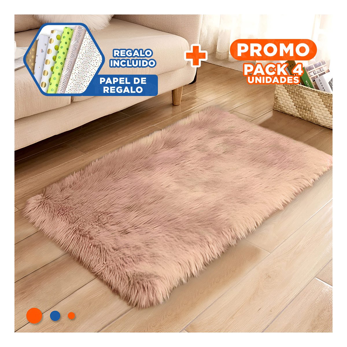 PACK4 ALFOMBRA CAMELLO Y CREMA CON TEXTURA PELUCHE RECTANGULAR 40X60CM YPAPEL REGALO - 1