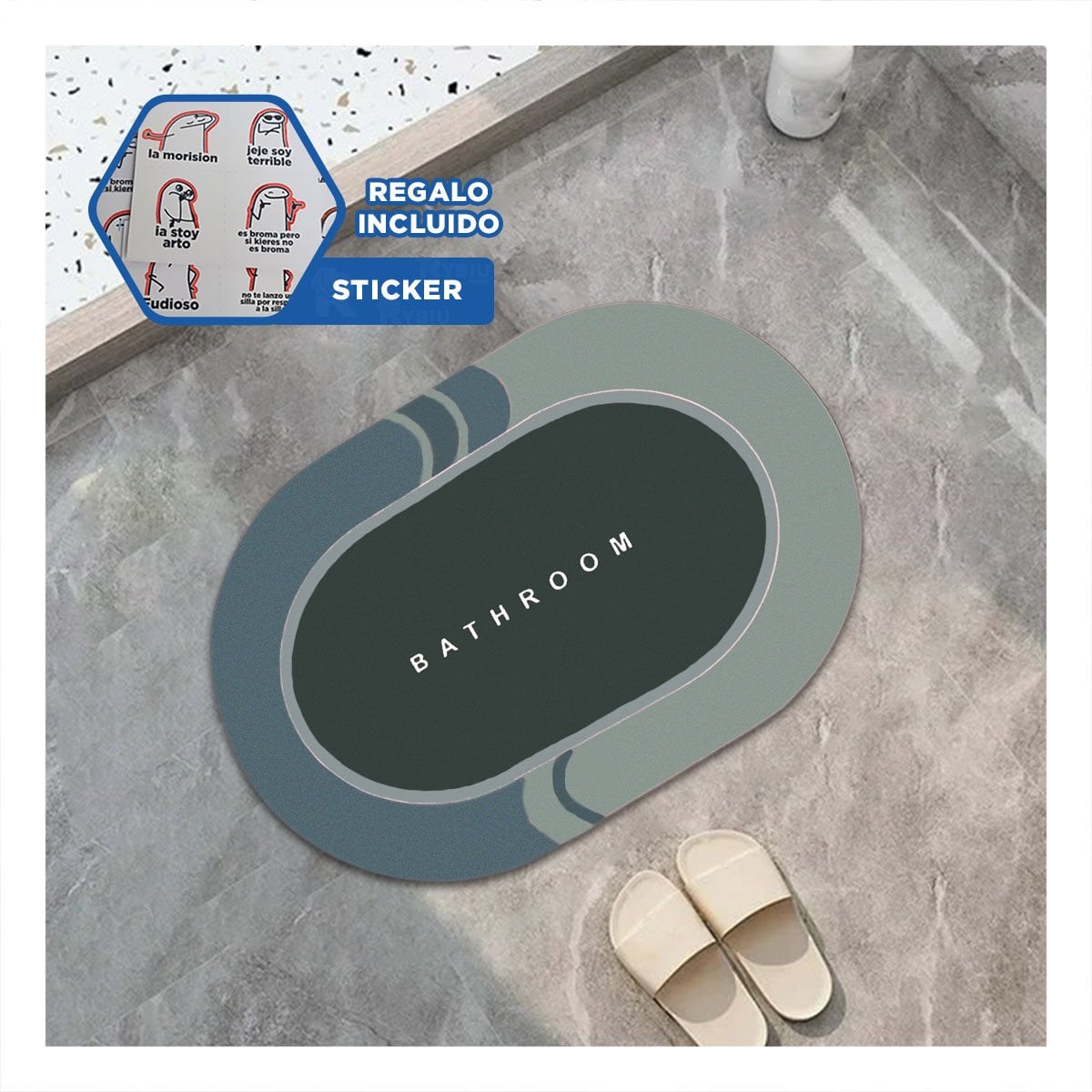 TAPETE OVALADO PARA HOGAR Y CASA CON USO INTERIOR PRACTICO VERDE OSCURO YREGALO STICKER - 1