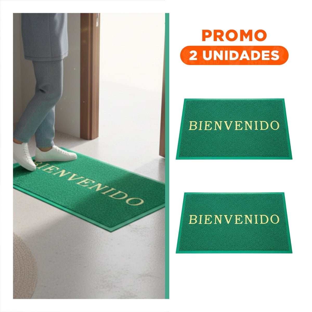 PACK2 TAPIZ RECTANGULAR BIENVENIDO VERDE PARA ENTRADA Y ZONA DE BIENVENIDA - 1