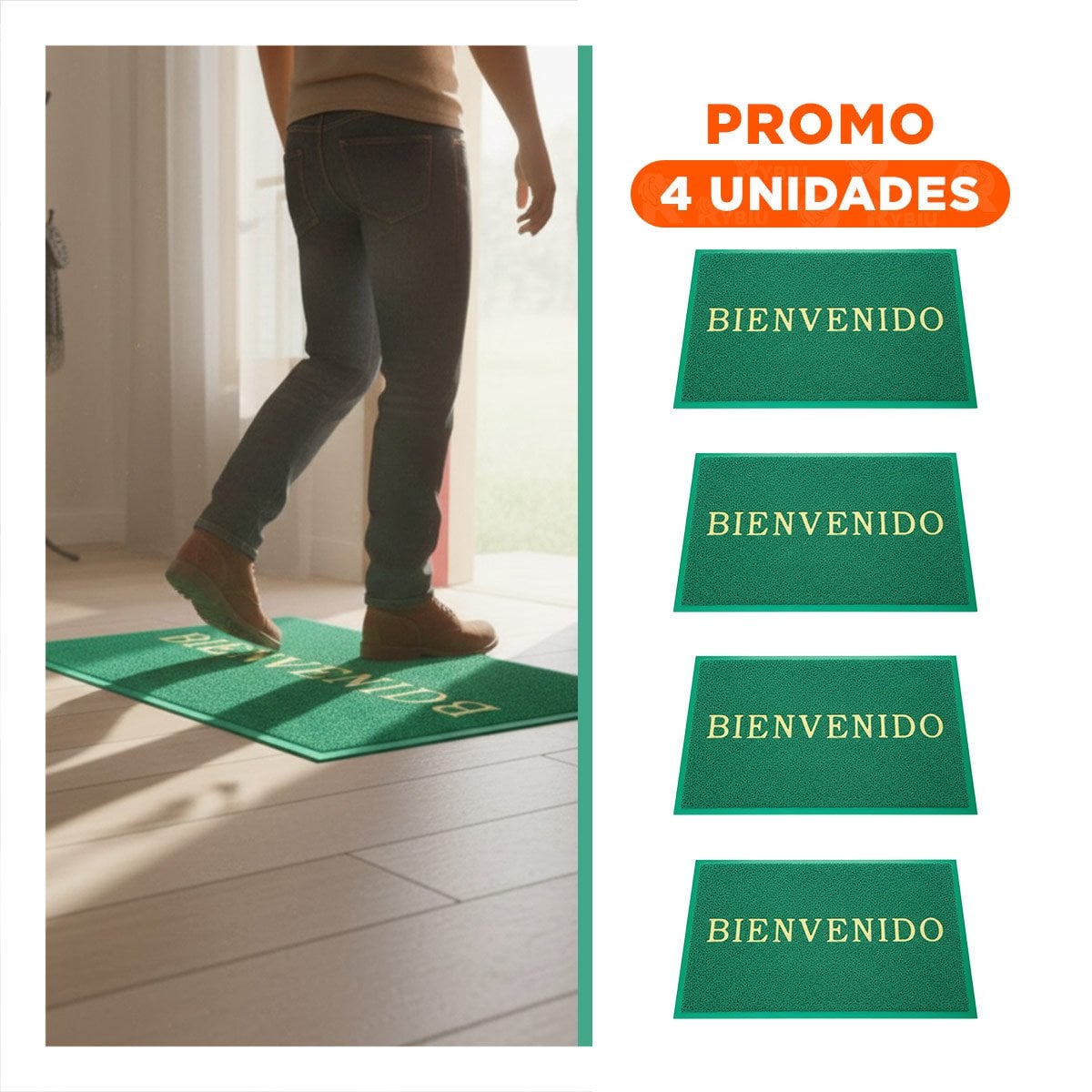 PACK4 TAPIZ RECTANGULAR BIENVENIDO VERDE PARA ENTRADA Y ACCESO PRINCIPAL Y+REGALO STICKER - 1