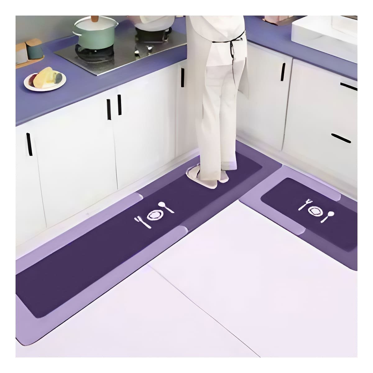 TAPETE DE PISO ANTIDESLIZANTE CON BASE SEGURA PARA COCINA MORADO Y+PAPEL REGALO - 3
