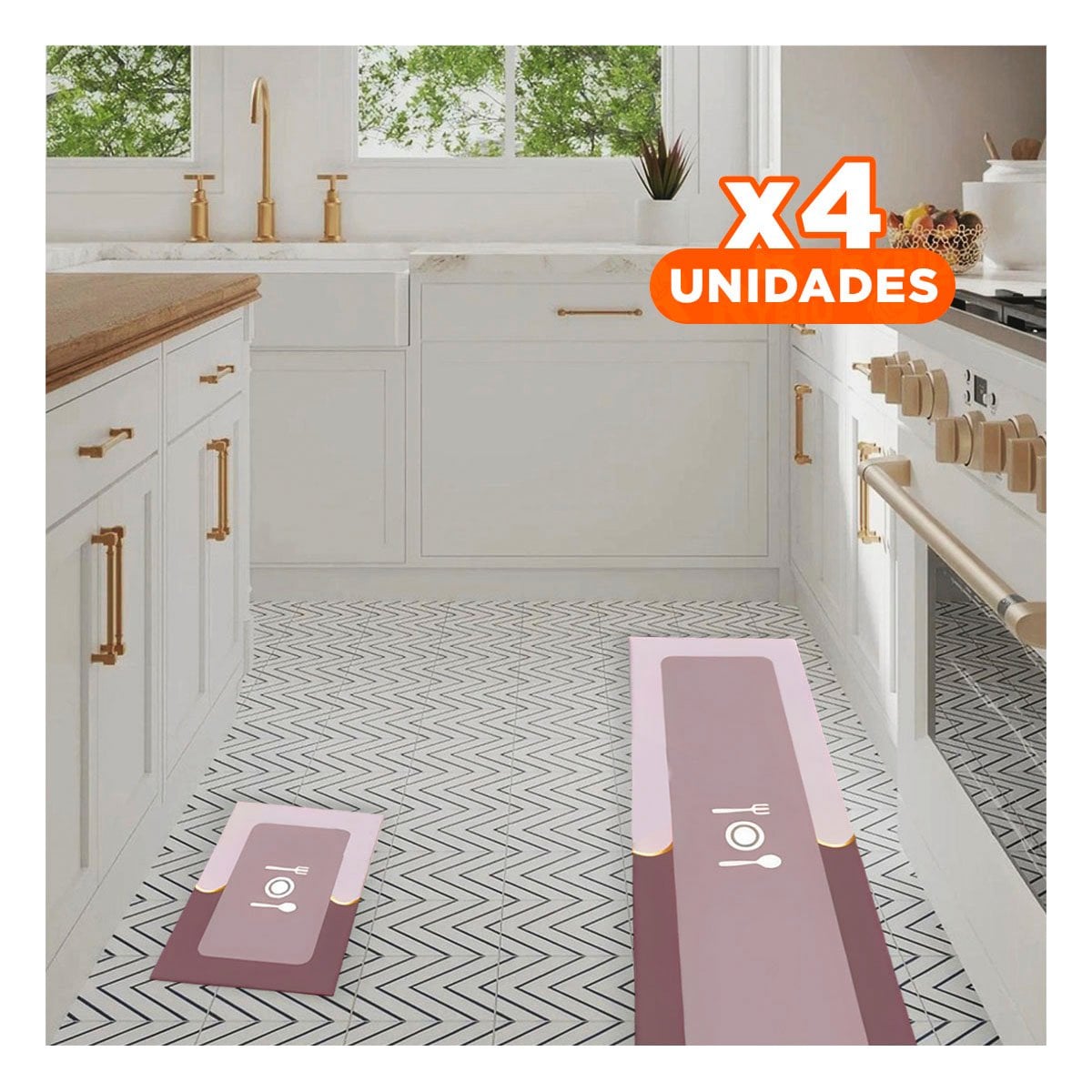 PACK4 SUPERFICIE DE PISO SEGURA ANTIDESLIZANTE PARA COCINA ROSADO - 1