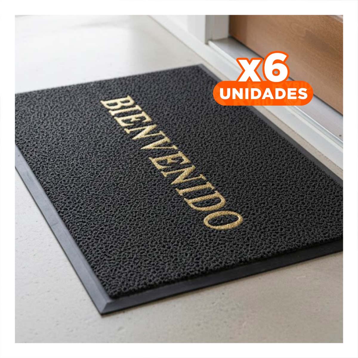 PACK6 ALFOMBRA RECTANGULAR BIENVENIDO PLOMO PARA RECIBIDOR Y SALA HOGAR Y+REGALO STICKER - 1