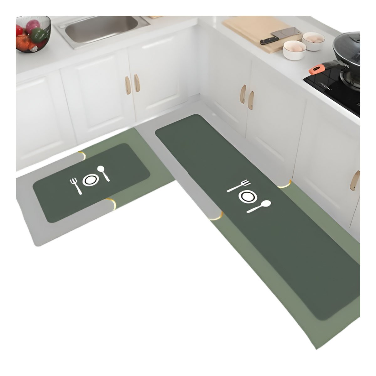 PACK2 REVESTIMIENTO DE PISO CON BASE ANTIDESLIZANTE PARA COCINA Y CASA VERDE YREGALO STICKER - 2
