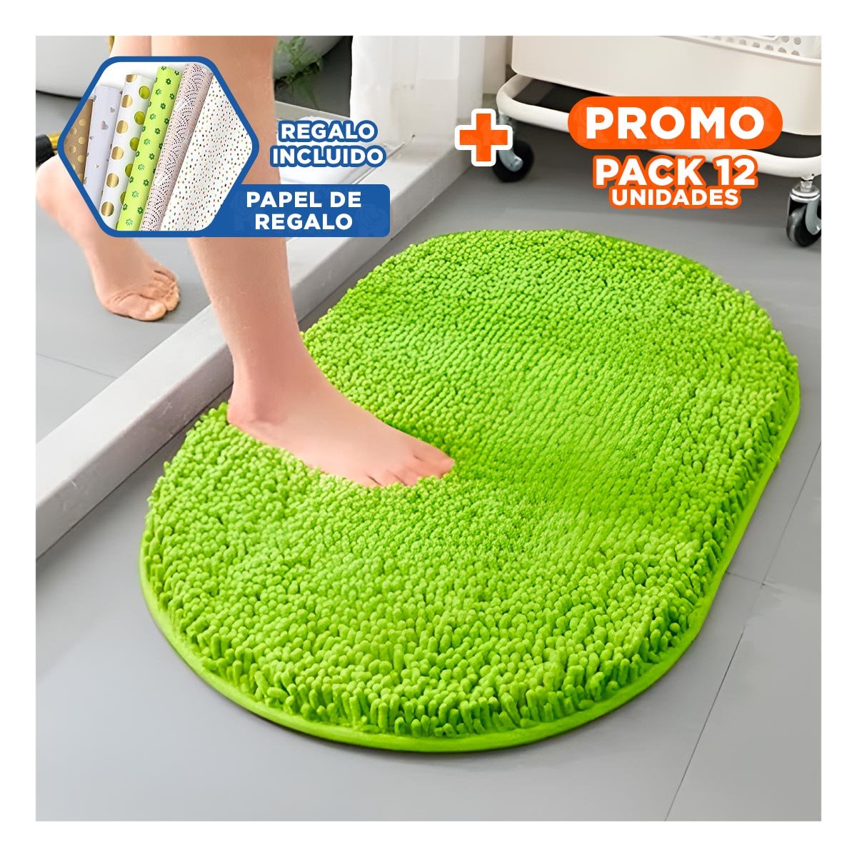 PACK12 PROTECCION OVALADA DE PISO 40X60CM MICROFIBRA VERDE LIMON Y+PAPEL REGALO - 1
