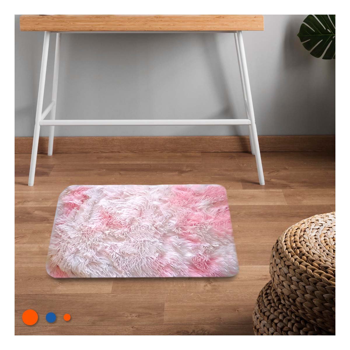 PACK4 ALFOMBRA ROSADO Y BLANCO CON TEXTURA PELUCHE RECTANGULAR 40X60CM YPAPEL REGALO - 2