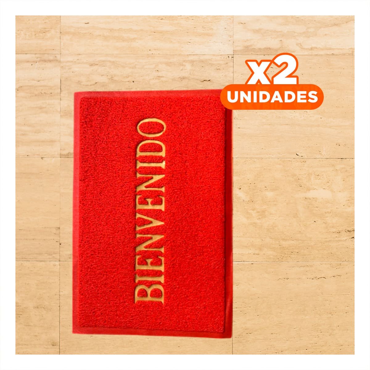 PACK2 FELPUDO RECTANGULAR BIENVENIDO ROJO PARA DECORAR Y ORGANIZAR ENTRADA Y+PAPEL REGALO - 1