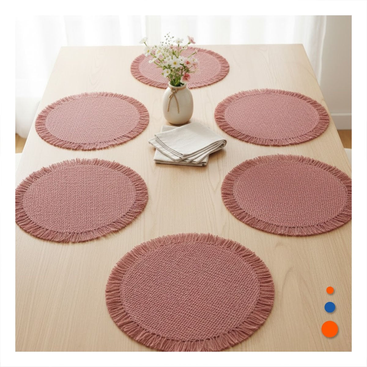 BASES DE MESA CON FLECOS Y TRAMA CIRCULAR ROSADO INCLUYE SET DE 6 Y+LIGAS REGALO - 1