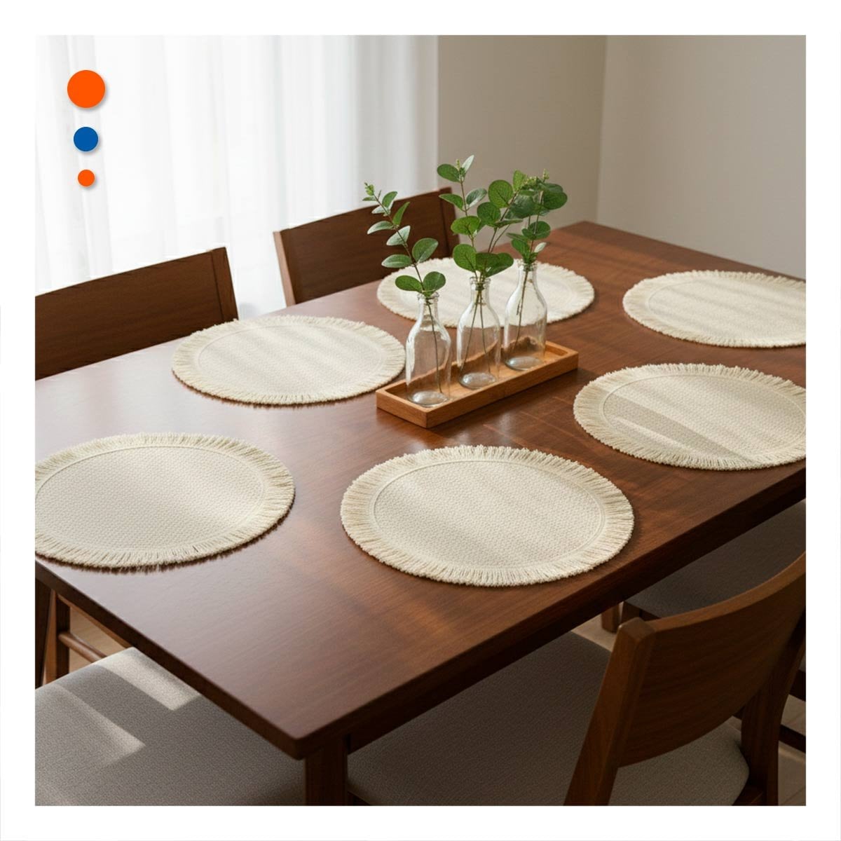 PACK2 INDIVIDUALES CIRCULARES DE TEJIDO VISIBLE CON FLECOS BEIGE SET DE 6 DE 38CM - 2