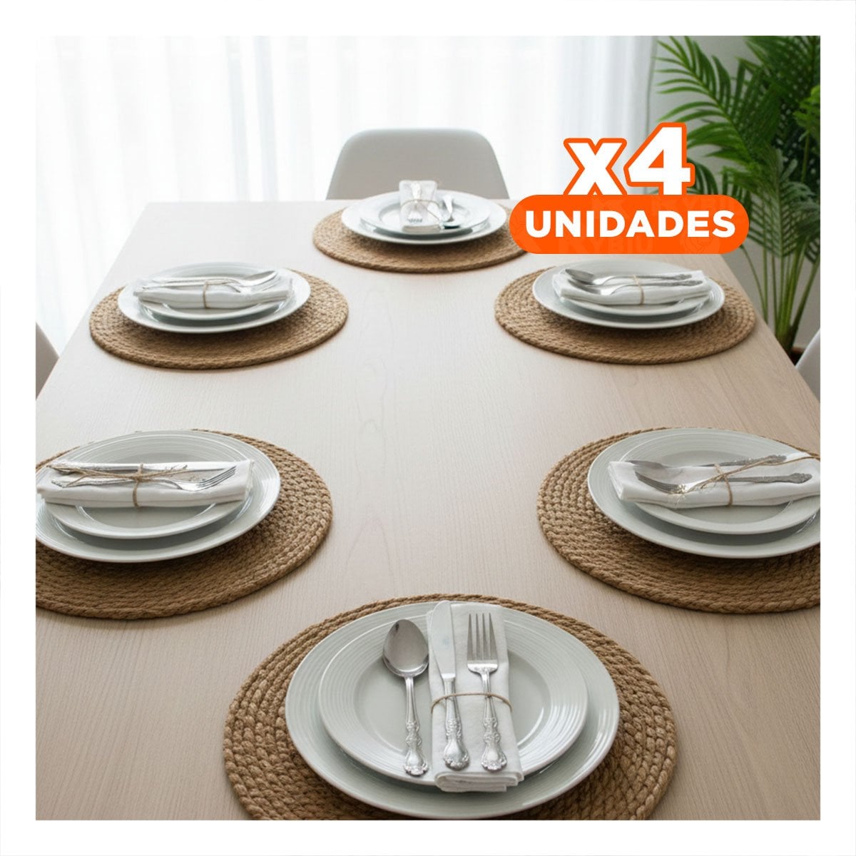 PACK4 DISENO 6 PLATOS CIRCULARES TEJIDOS CAQUI 38CM PARA HOGAR Y DECORACION MODERNA - 1