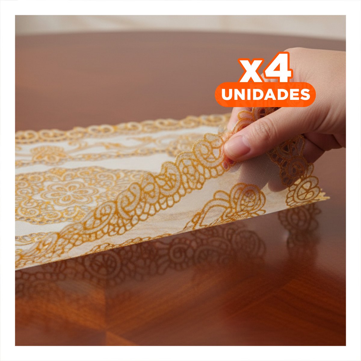 PACK4 INDIVIDUAL DORADO DECORATIVO CON MOTIVO DE FLORES PARA MESA ELEGANTE - 1