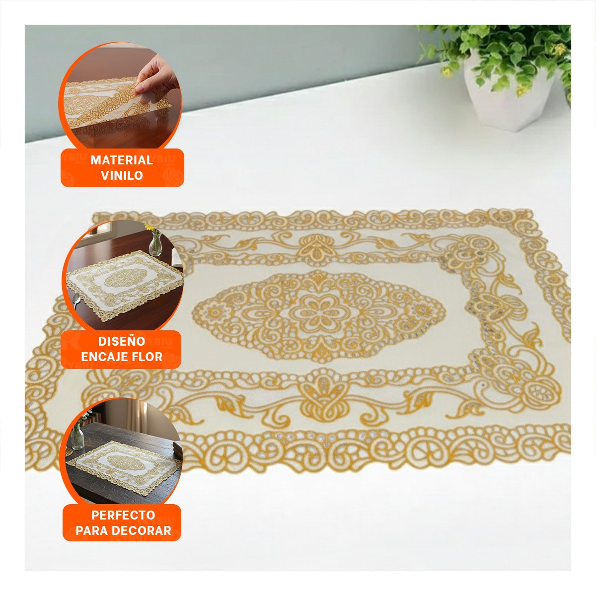 PACK4 INDIVIDUAL DORADO DECORATIVO CON MOTIVO DE FLORES PARA MESA ELEGANTE - 5